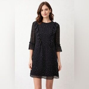 Topshop Women’s Black White Polka Dot Dress Ruffle Flowy Feminine 0 or XS